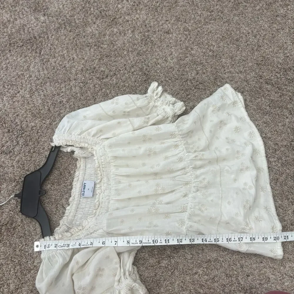 Old Navy Puff Sleeve‎ Smocked Prairie Cottage Milkmaid Embroidered Babydoll Top